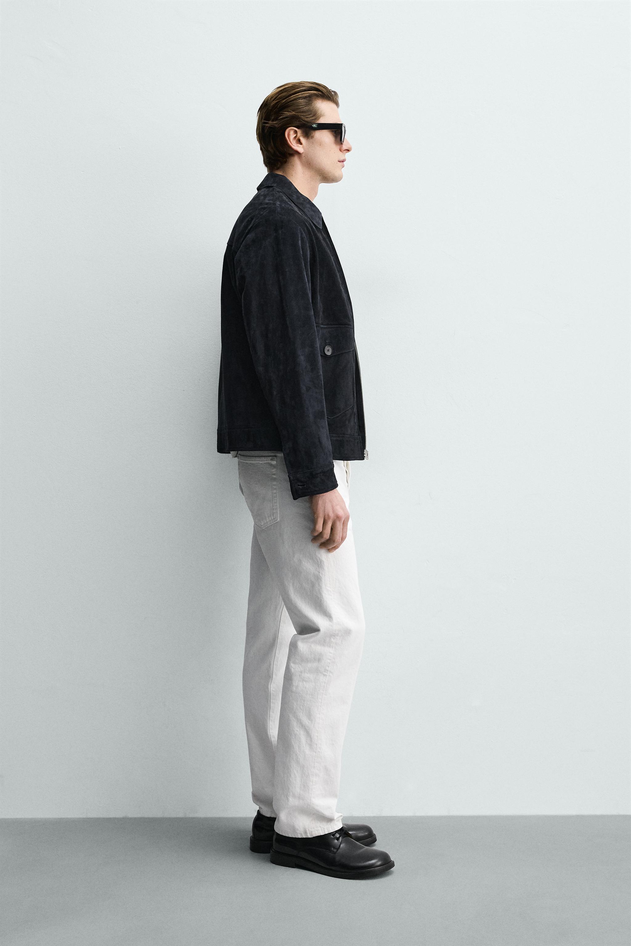 BLOUSON EN CUIR DAIM REGULAR FIT