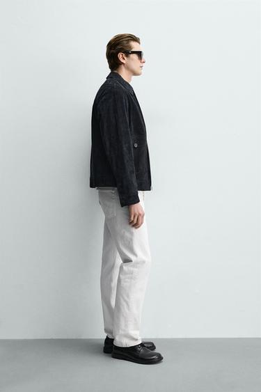 REGULAR FIT SUEDE LEATHER JACKET - Navy blue by Zara - Image 3