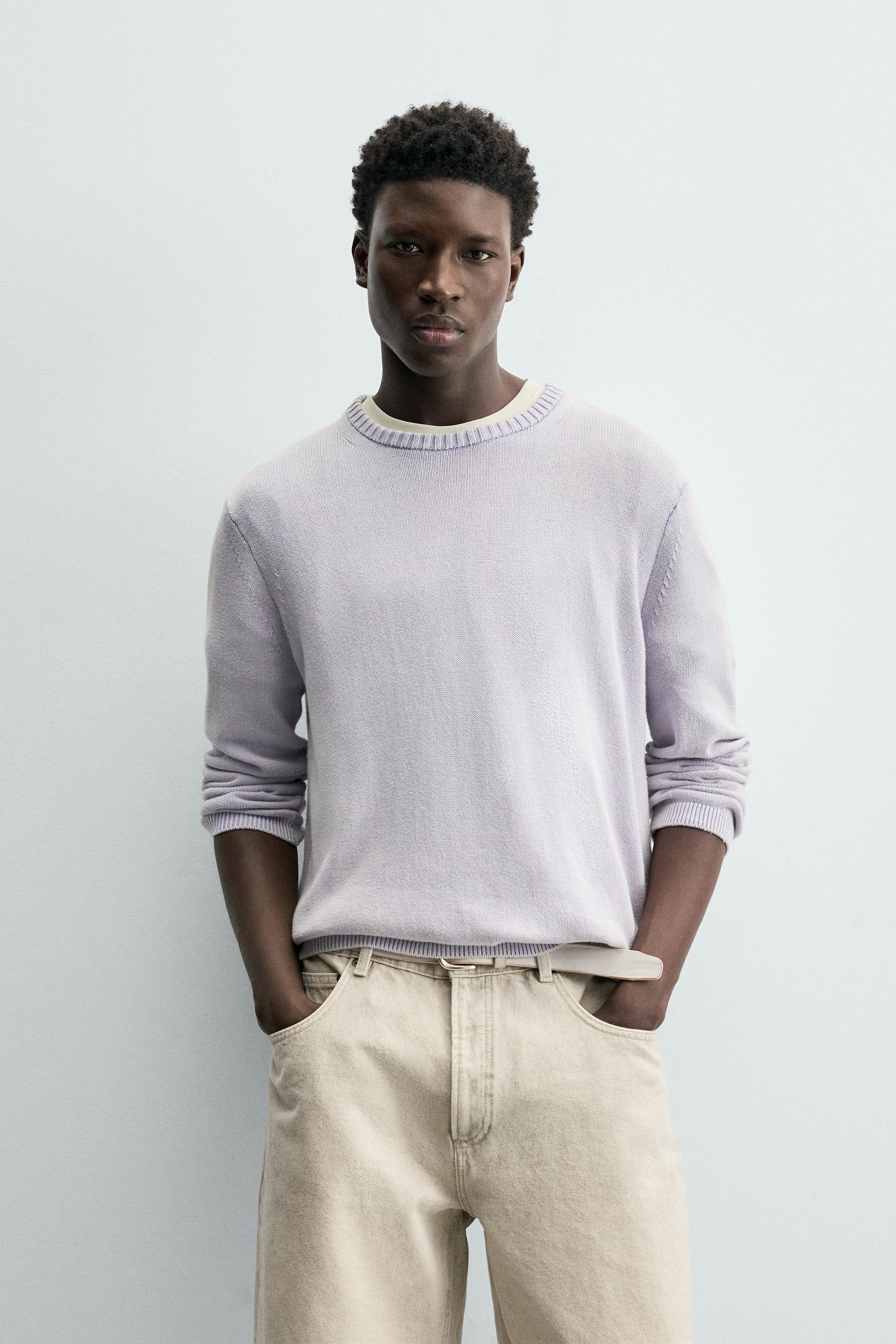 COTTON RELAXED FIT SWEATER — Blue / Lavender