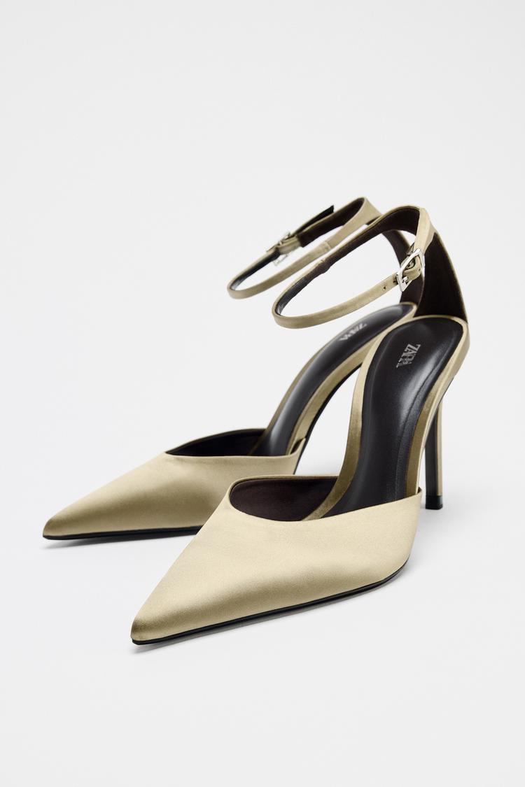 SATIN ANKLE STRAP HEELS