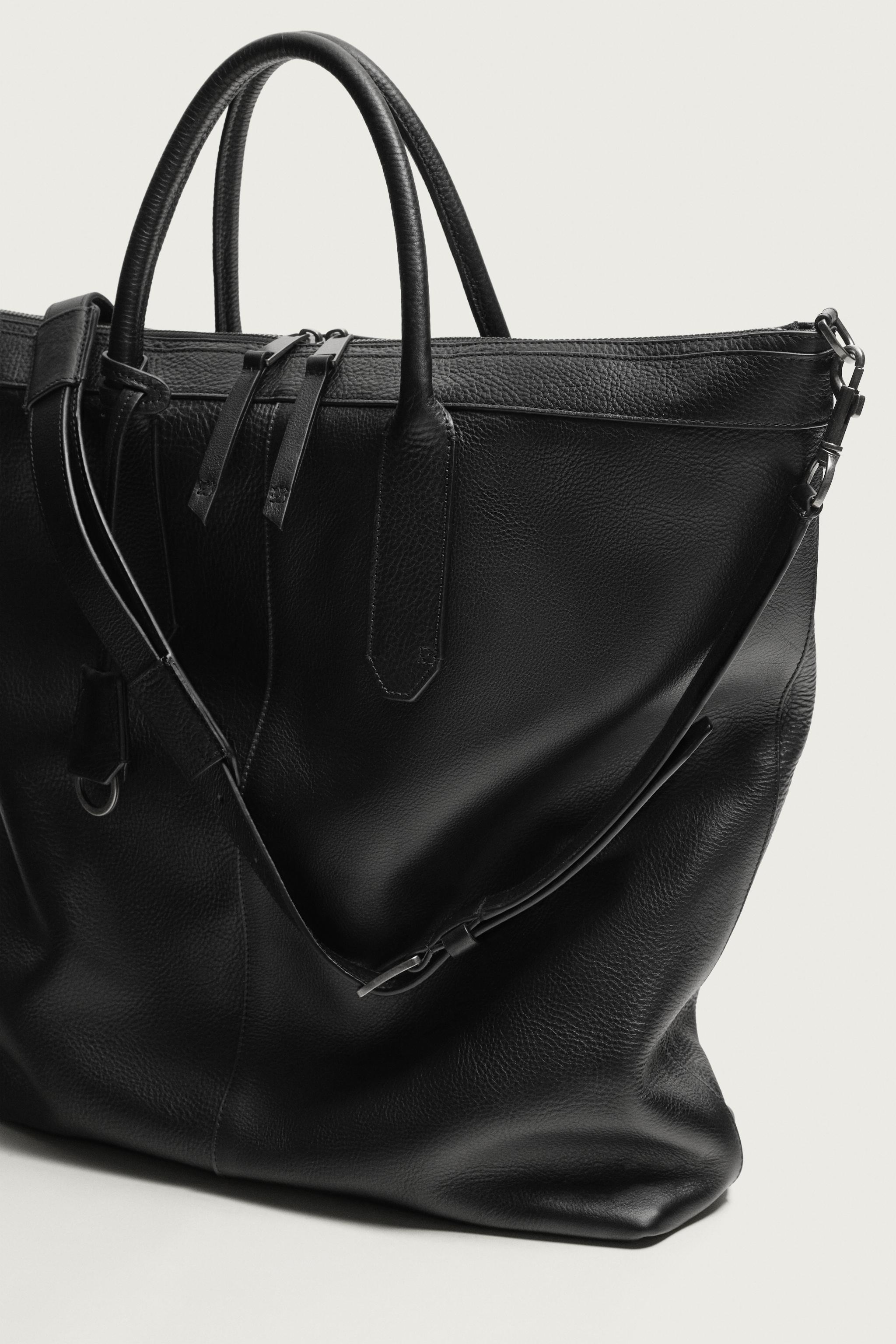 Zara Deri Tote Çanta görsel 8