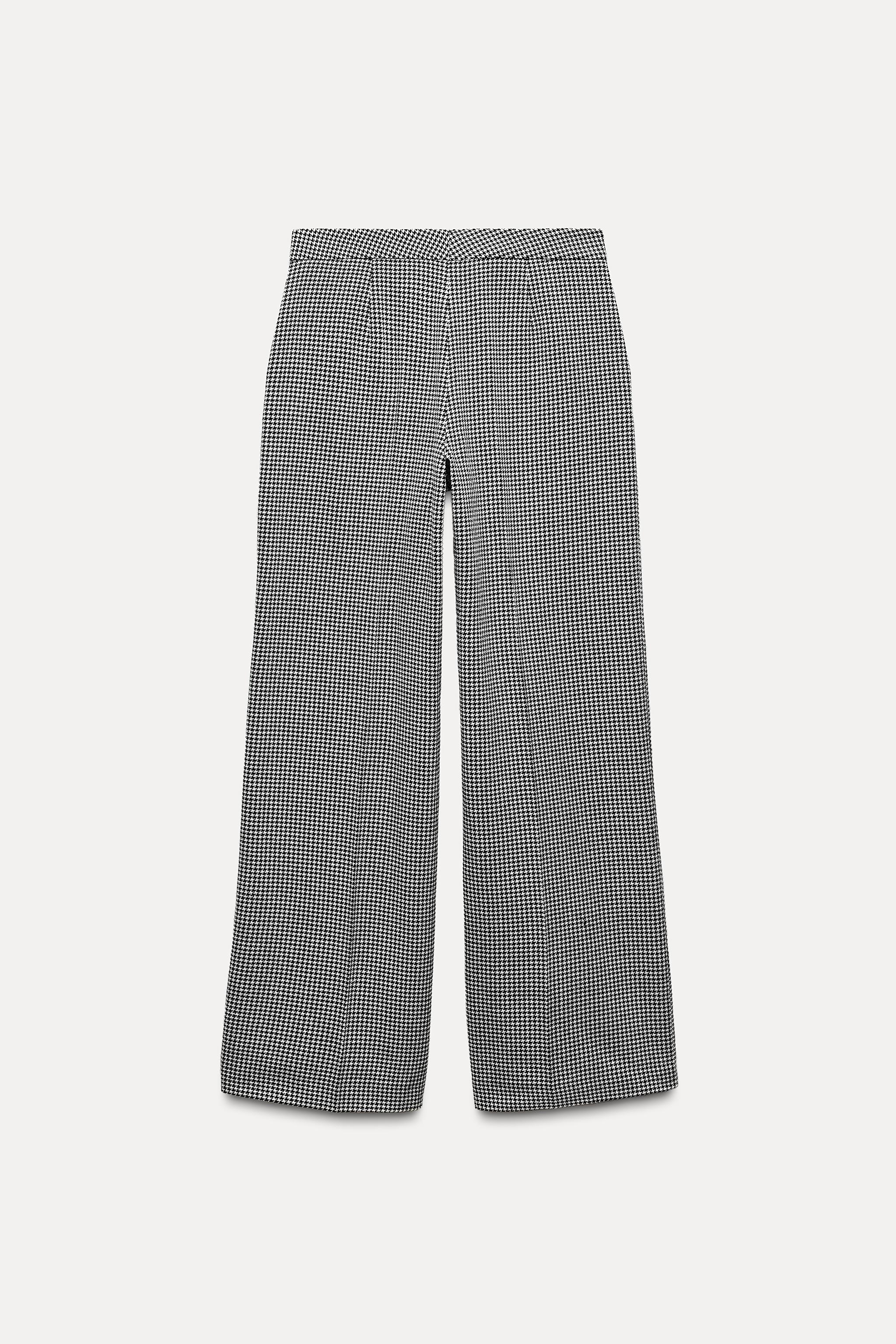 Microfiber Houndstooth Pleated Pants - Black/white