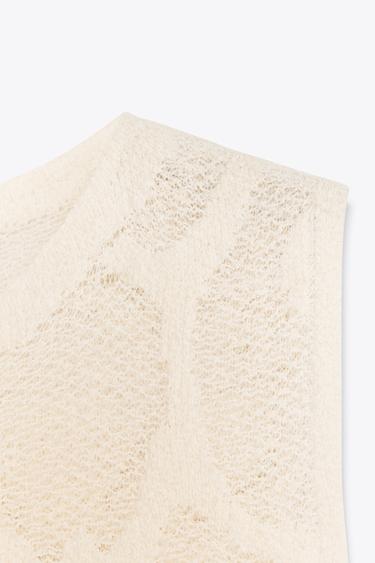 TEXTURED FLORAL KNIT TOP - Ecru by Zara - Image 6