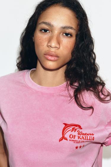 T-SHIRT EFFET DÉLAVÉ INSCRIPTION - Rose de Zara - Image 1