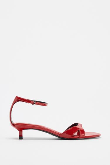 LEATHER STRAP SANDALS - Red by Zara