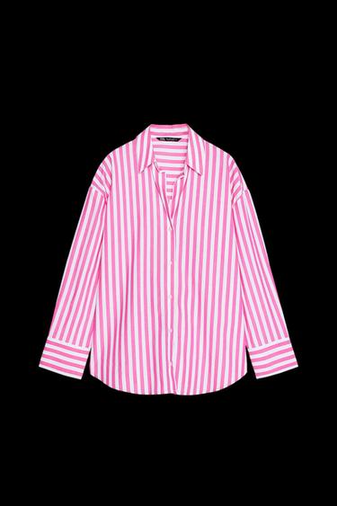 GESTREIFTES POPELINHEMD - Weiß / Rosa von Zara - Bild 0