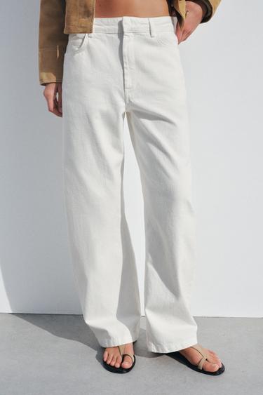 ZW COLLECTION BARREL MID-RISE JEANS - White by Zara