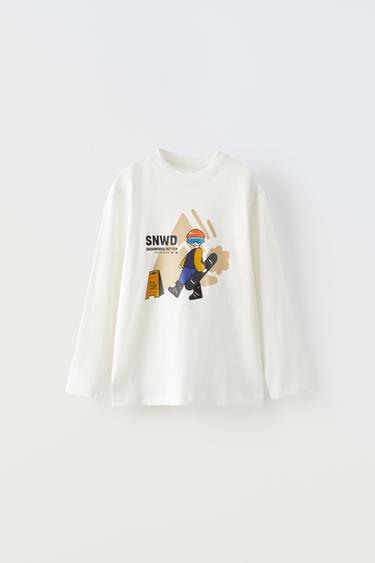 ФУТБОЛКА С ПРИНТОМ «СНОУБОРД» — ЖЕЛТОВАТО-БЕЛЫЙ от Zara — изображение 0