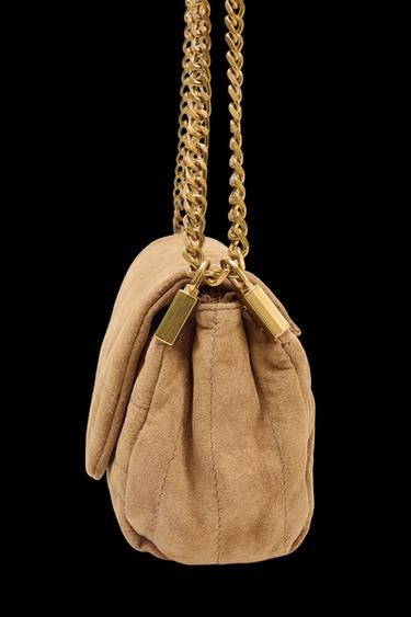 BOLSO PIEL SERRAJE DE HOMBRO - ARENA/MARRÓN de Zara