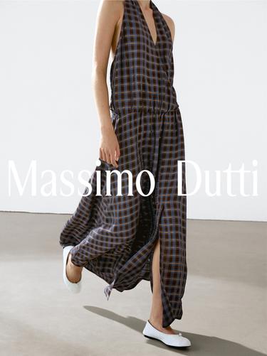 Robe midi ample à encolure américaine imprimée - Chocolat de Zara