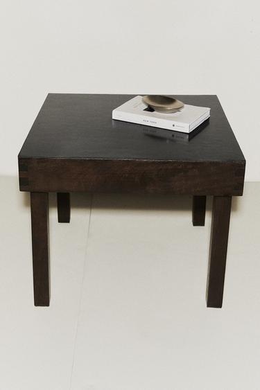 WOOD AND LEATHER SIDE TABLE - Black Zara