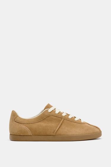 Zara LEATHER SNEAKERS - Brown