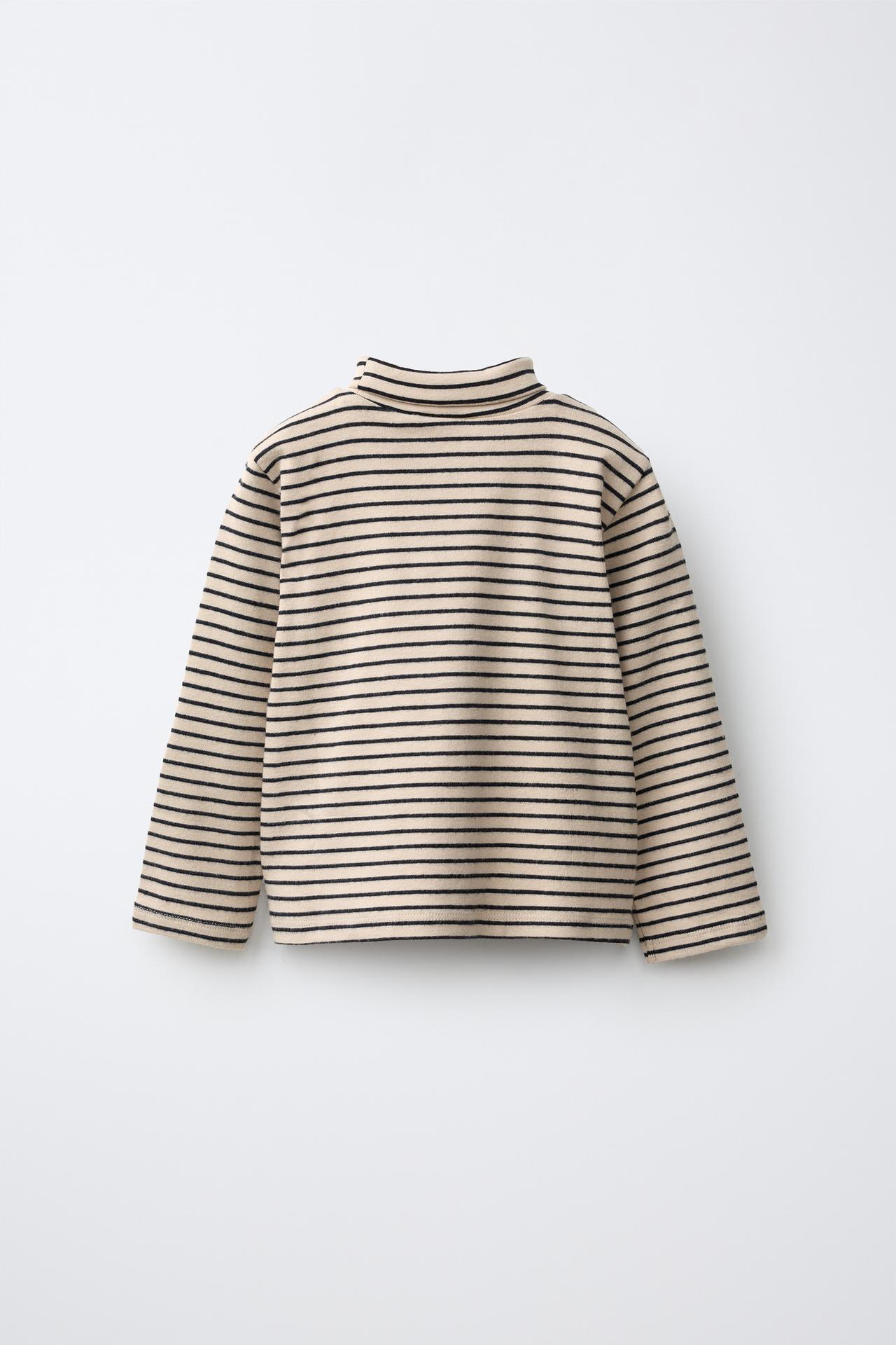 STRIPED TURTLENECK T-SHIRT — Mid-ecru