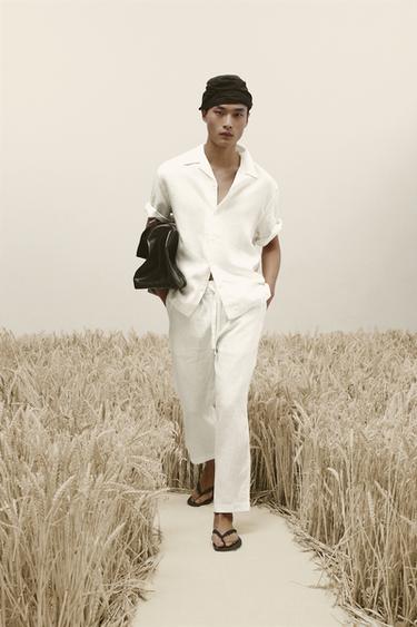 100% LINEN RELAXED FIT TROUSERS - White by Zara