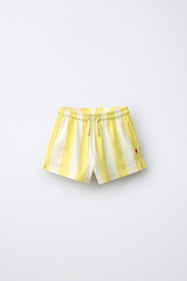 ШОРТЫ ИЗ МЯГКОЙ ТКАНИ В ПОЛОСКУ — ПАСТЕЛЬНО-ЖЕЛТЫЙ от Zara — изображение 0