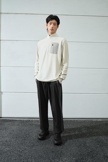 Zara 科技布拉鍊領 T 恤 - 磨白色