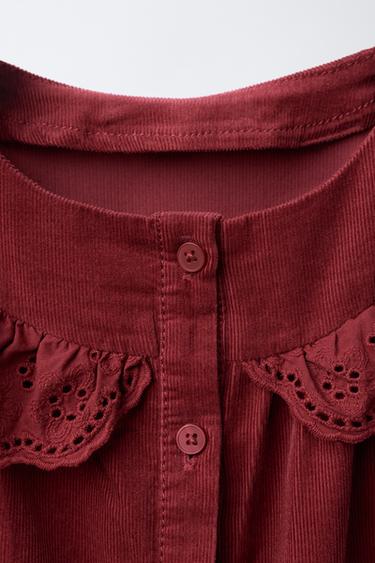 NEEDLECORD DRESS WITH RUFFLE SCHIFFLI EMBROIDERY - Burgundy by Zara - Image 2