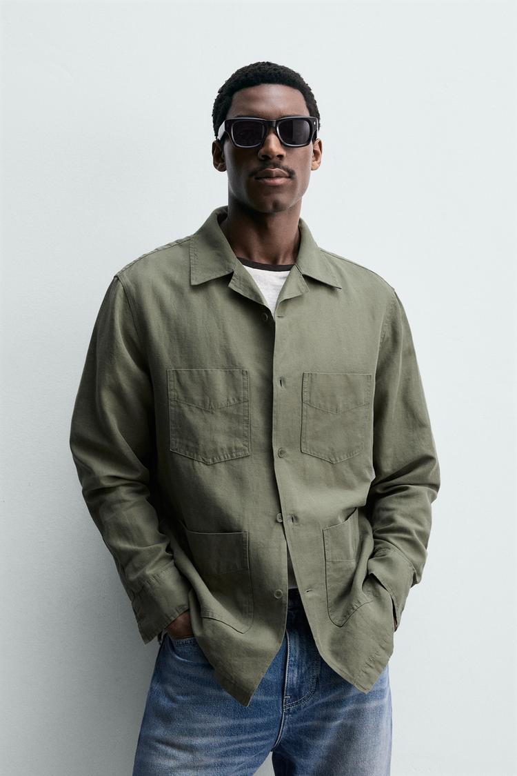 ZARA RELAXED FIT LINEN BLEND OVERSHIRT