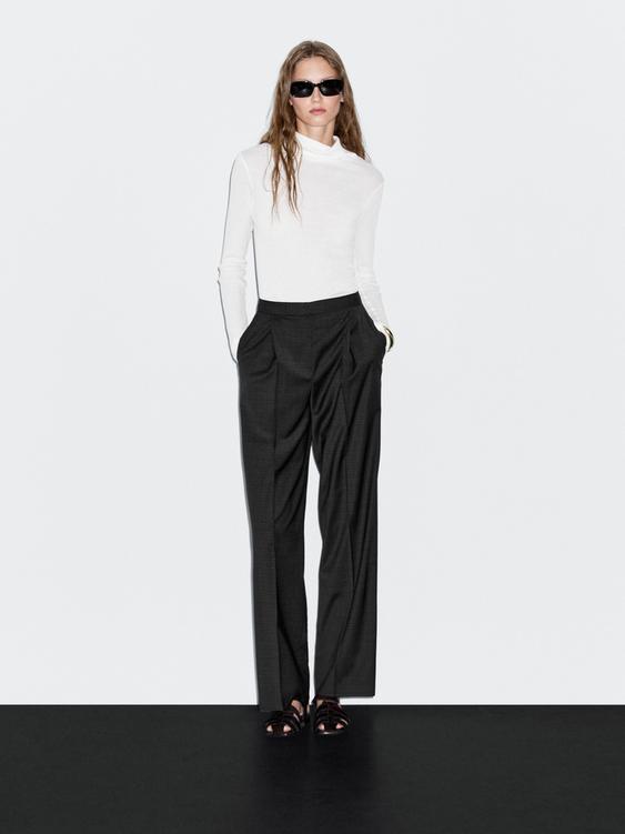Wool blend darted trousers