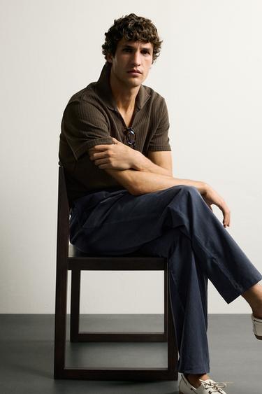 REGULAR FIT OPEN-KNIT POLO SHIRT - Brown by Zara