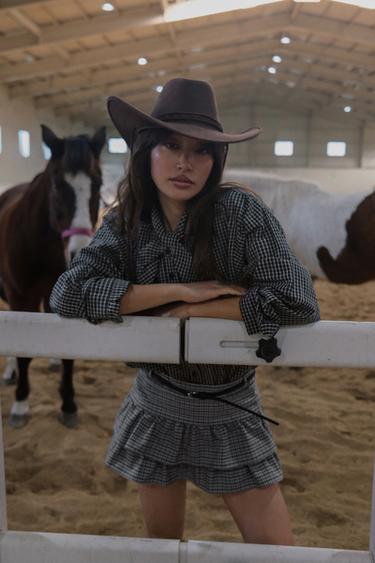 체크 패턴 스카프 페이크 포플린 셔츠 - Zara 블랙 / 화이트