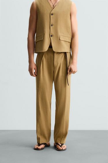 LIMITED EDITION LINEN-LYOCELL SUIT TROUSERS - Ochre by Zara