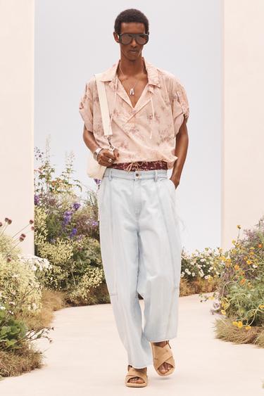 zara mens dress shirts Men's Textured Floral Print Cuban Collar Shirt Men's Dress Shirts | ZARA
