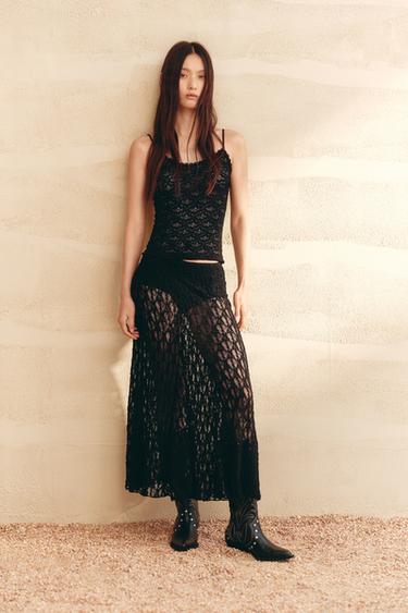FLARED LACE MAXI SKIRT - Black by Zara