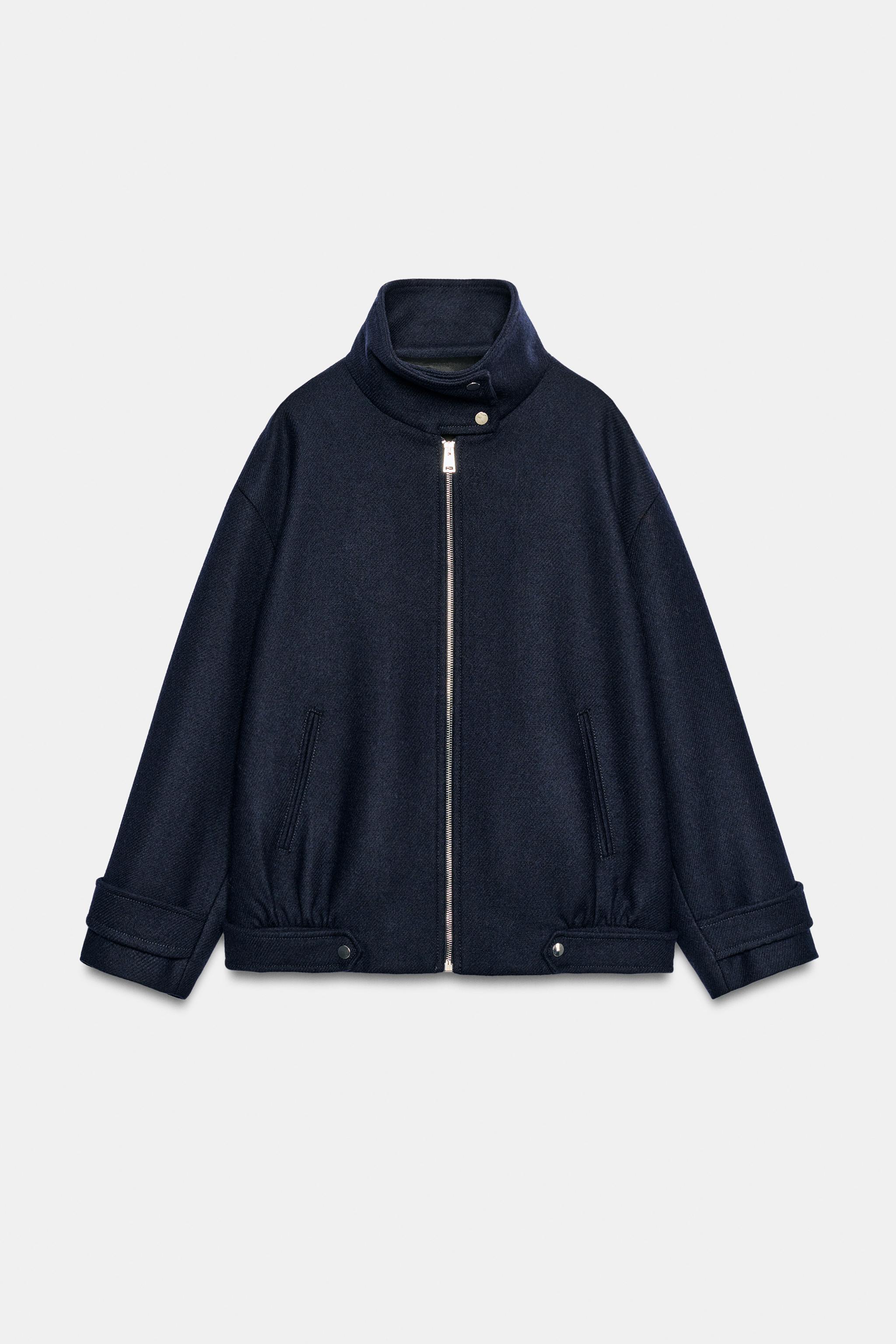 BELTED WOOL BLEND BOMBER JACKET - Navy blue | ZARA South Africa