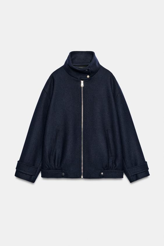 CHAQUETA BOMBER CINTURÓN CON LANA - Marino de Zara - Imagen 0