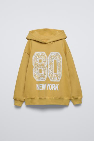 Zara NUMBER HOODED SWEATSHIRT - Mustard