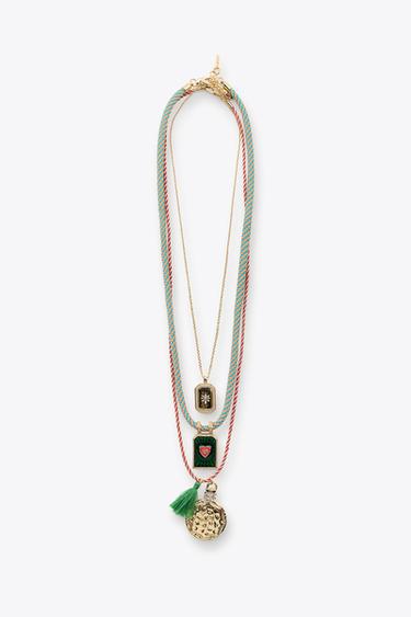 Zara 3-PACK OF CORD AND MEDALLION NECKLACES - Golden