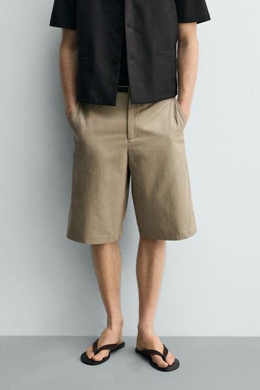 SHORT RELAXED FIT EN COTON ET LIN - brun de Zara - Image 1