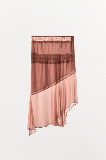 JUPE EN GEORGETTE DENTELLE - Rose de Zara - Image 4