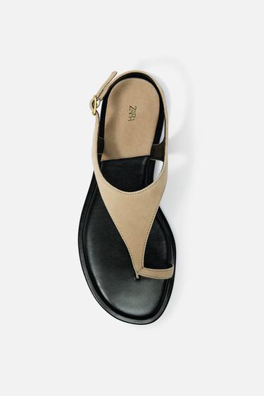 Zara SUEDE TOE-LOOP SANDALS - Taupe Gray