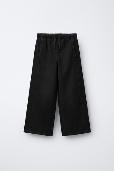 WIDE-LEG JEANS WITH DRAWSTRINGS - Black by Zara