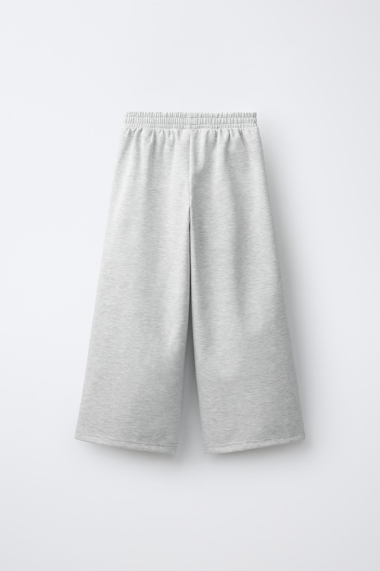 INTERLOCK PLEATED WIDE-LEG PANTS — Gray marl