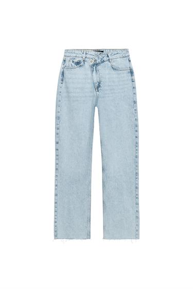 JEANS Z1975 STRIAGHT TALIE ÎNALTĂ ÎNCUCIȘATĂ - Albastru deschis de la Zara