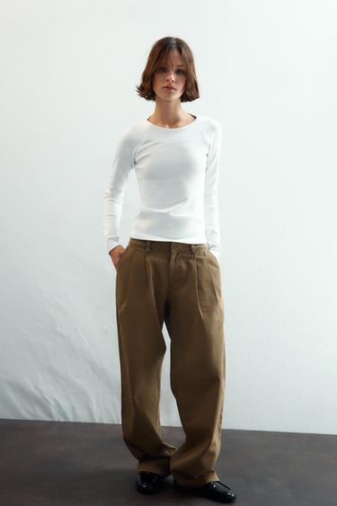 PLAYERA RIB CUELLO BARCO - Blanco de Zara