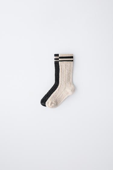 2-PACK OF STRIPED LONG SOCKS - Anthracite grey by Zara