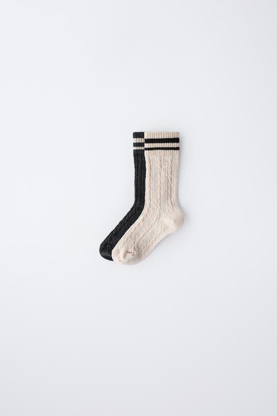 LOT DE DEUX PAIRES DE CHAUSSETTES MONTANTES TEXTURÉES À RAYURES - Gris anthracite de Zara - Image 0