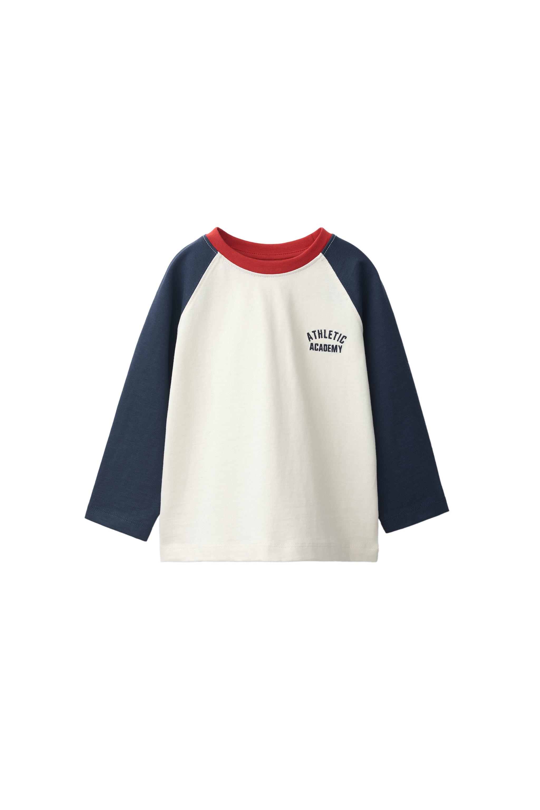 EMBROIDERED TEXT RAGLAN SLEEVE T-SHIRT — Navy blue