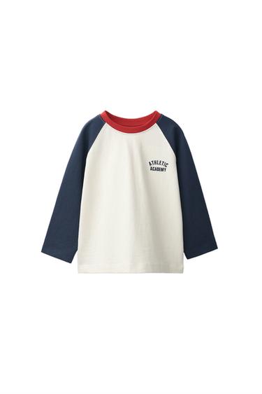 Zara EMBROIDERED TEXT RAGLAN SLEEVE T-SHIRT - Navy blue