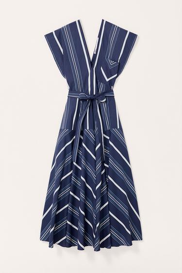 Zara LIMITED EDITION GODET STRIPE DRESS - Navy blue