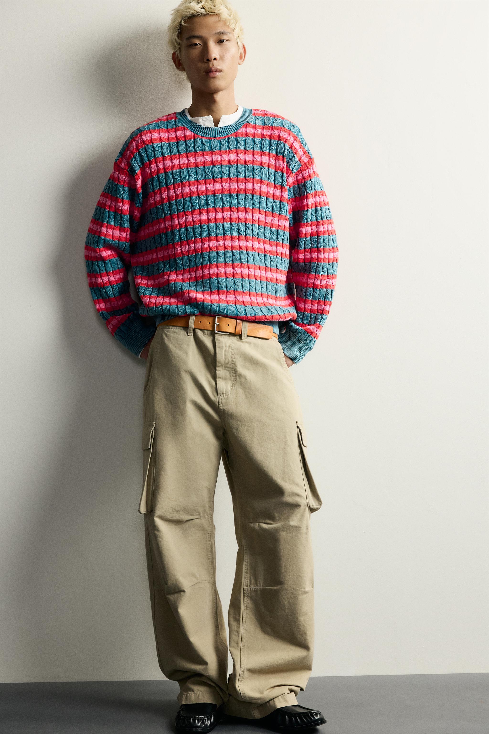 Мужские свитеры Zara STRIPED CABLE TEXTURE JUMPER — фото 5
