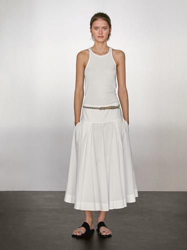 Zara 100% cotton midi skirt with yoke detail - White - Image 0