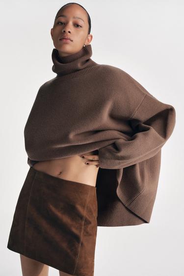 Zara SUEDE LEATHER MINI SKIRT ZW COLLECTION - Brown