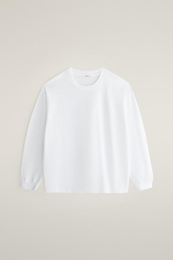 PLAYERA MANGA LARGA ALGODÓN - Blanco de Zara - Imagen 0