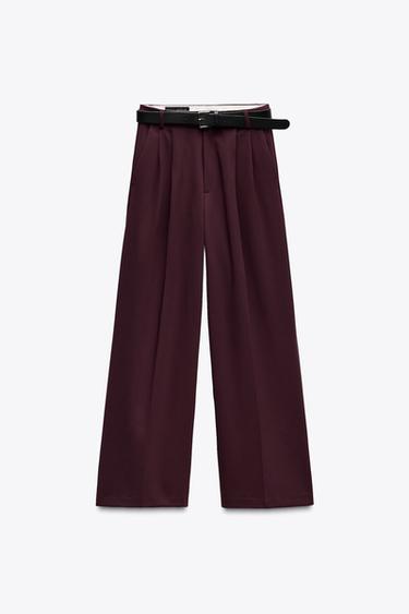 PANTALÓN DOBLE PLIEGUE CINTURÓN - Burdeos de Zara