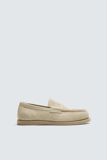 Zara CASUAL LEATHER PENNY LOAFERS - Off White